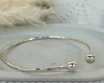 Handmade Hammered Sterling Silver Cuff Bracelet: Minimalist Boho Bangle