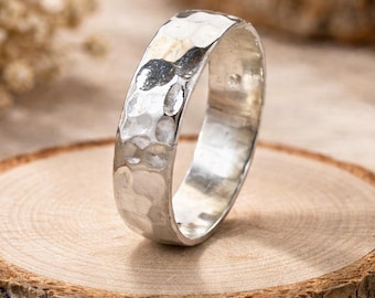 Gehamerde 925 sterlingzilveren bandring | Uniseks gestructureerd ontwerp