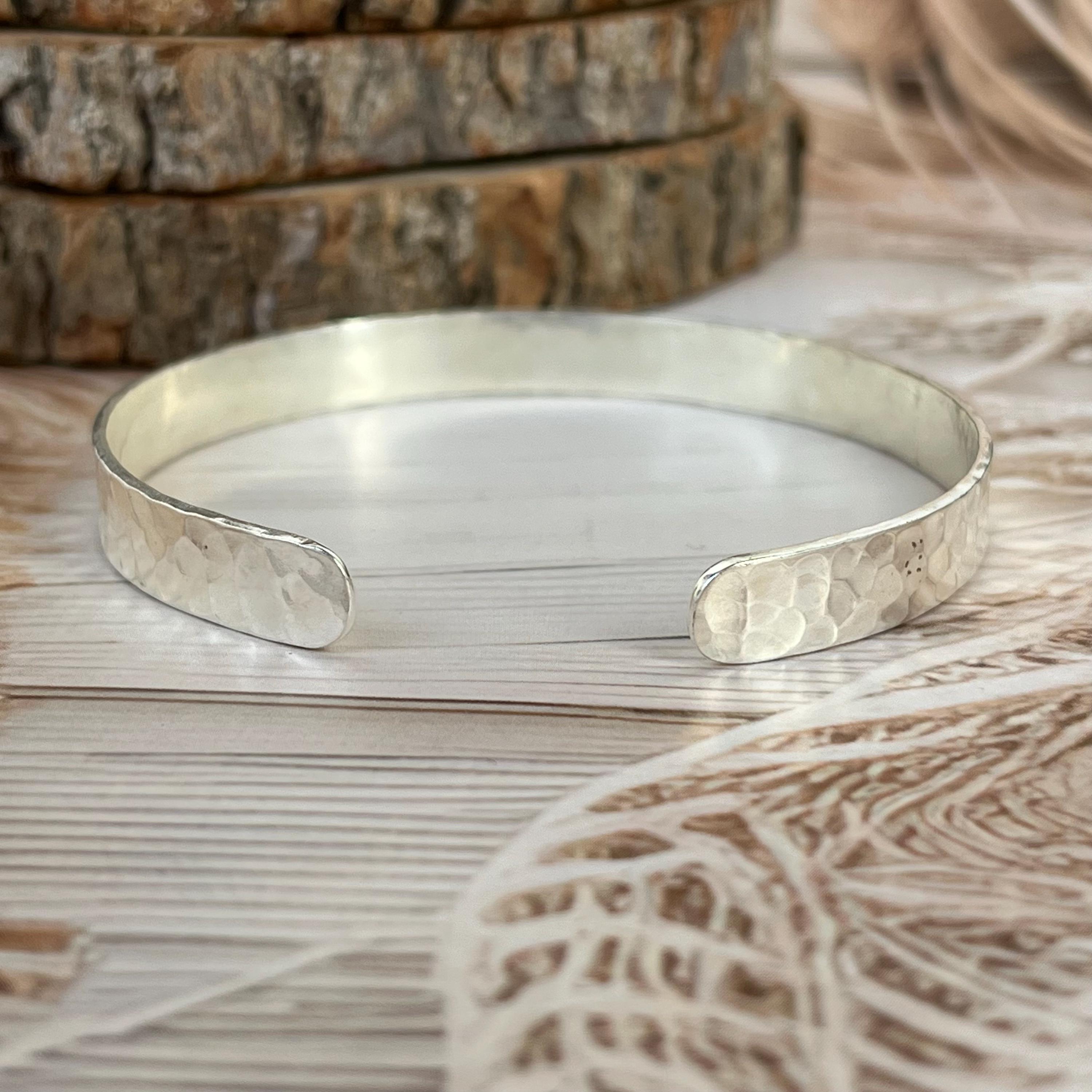 Handmade Hammered Sterling Silver Bangle: Minimalist Boho Cuff