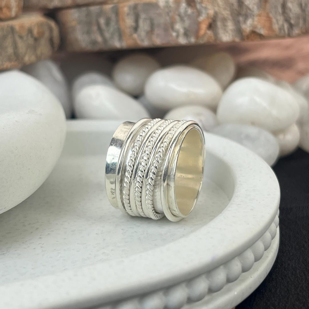 Handmade Sterling Silver Spinner Ring: Wide Band Braided Meditation ...