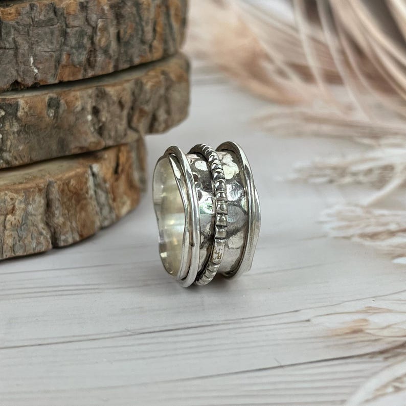 Wide Sterling Silver Spinner Ring: Boho Anxiety Meditation Band - Etsy