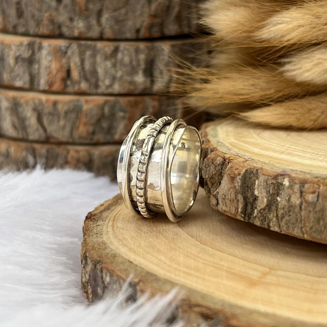 Wide Sterling Silver Spinner Ring: Boho Anxiety Meditation Band - Etsy