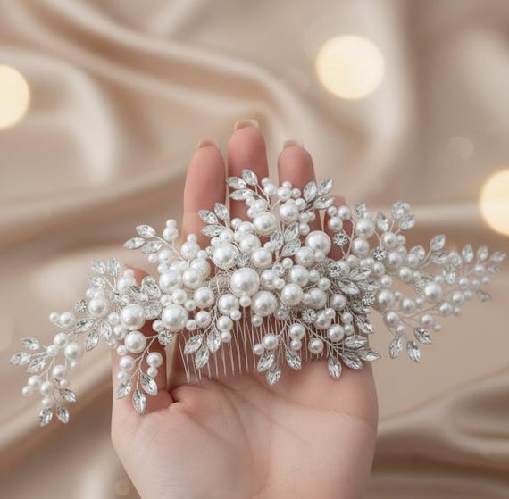 Wedding Hair Clip, Crystal Pearl Bridal Comb, Prom Hair  display picture 3