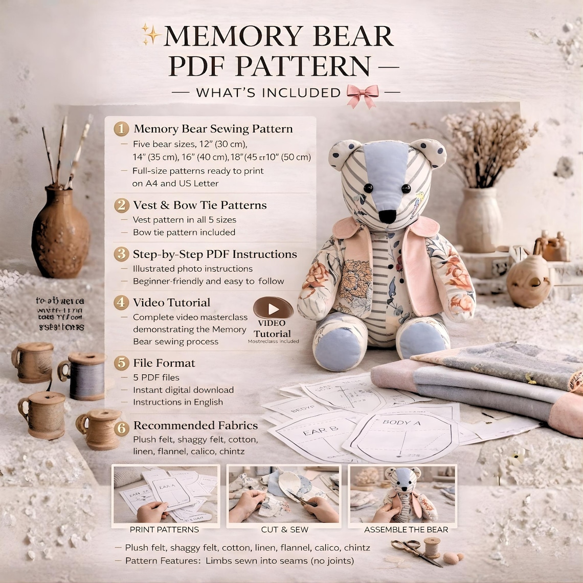 Memory Bear Sewing Pattern PDF | Keepsake Bear Pattern | Memorial Teddy ...