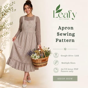 Apron Sewing Pattern PDF, Pinafore Apron Pattern for Women, Cottage Dress Sewing Pattern, Ruffle Apron Sewing Pattern, Vintage Style Apron