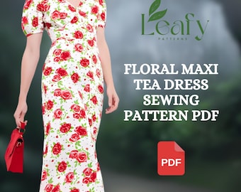 Vintage Style Flutter Sleeve Dress Sewing Pattern: Maxi & Tea Length (PDF Pattern)