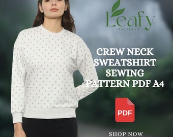 Patrón de costura para sudadera de cuello redondo (A4, PDF) / Patrón de jersey unisex / Sudadera de polar o felpa francesa (DIY) Descargar PDF