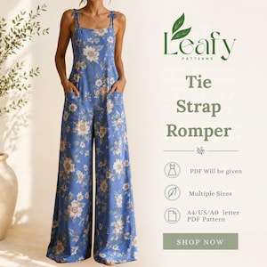 Naaipatroon voor een jumpsuit met wijde pijpen (PDF), patroon voor een romper met verstelbare strikbandjes, jumpsuit met zakken, naaipatroon voor dames, makkelijke zomerjumpsuit