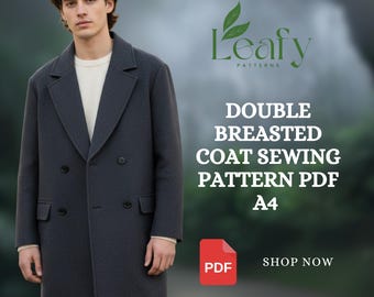 Double Breasted Coat Sewing Pattern PDF | Long Coat Pattern | Winter Jacket DIY | Printable PDF Sewing Pattern | Men Coat Sewing Template