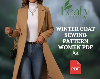 Trenchcoat A4 Schnittmuster | Wintermantel Schnittmuster Frauen PDF | Langer Mantel-Muster | Jacke Schnittmuster | Maßgeschneiderter Mantel PDF Schnittmuster