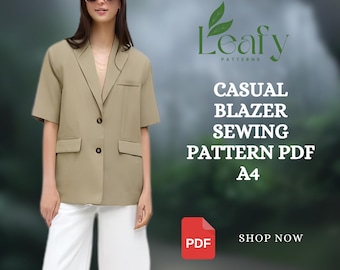 Casual Blazer Sewing Pattern PDF | Short Sleeve Jacket for Women | Lightweight Summer Blazer Pattern | Collar Solid Pocket Blazer PDF