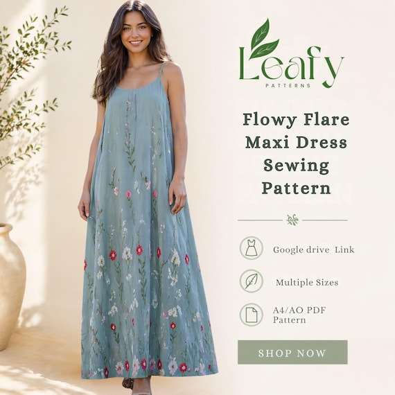 long flowy dress patterns Flare Maxi Sewing Pattern PDF | Boho A-line Dress Pattern | Elegant Summer Maxi Dress | Silhouette Maxi Dress Pattern Desert Nomad