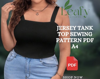 Jersey Tank Top Sewing Pattern PDF | Stretch Knit Camisole | Plain Vest Top with Straight Neckline