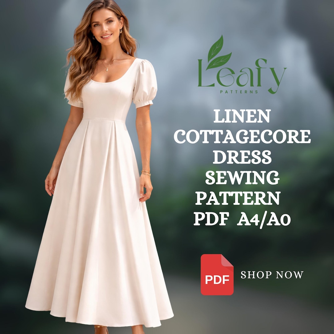 Linen Cottagecore Dress Sewing Pattern PDF | Fairy Empire Waist Midi ...