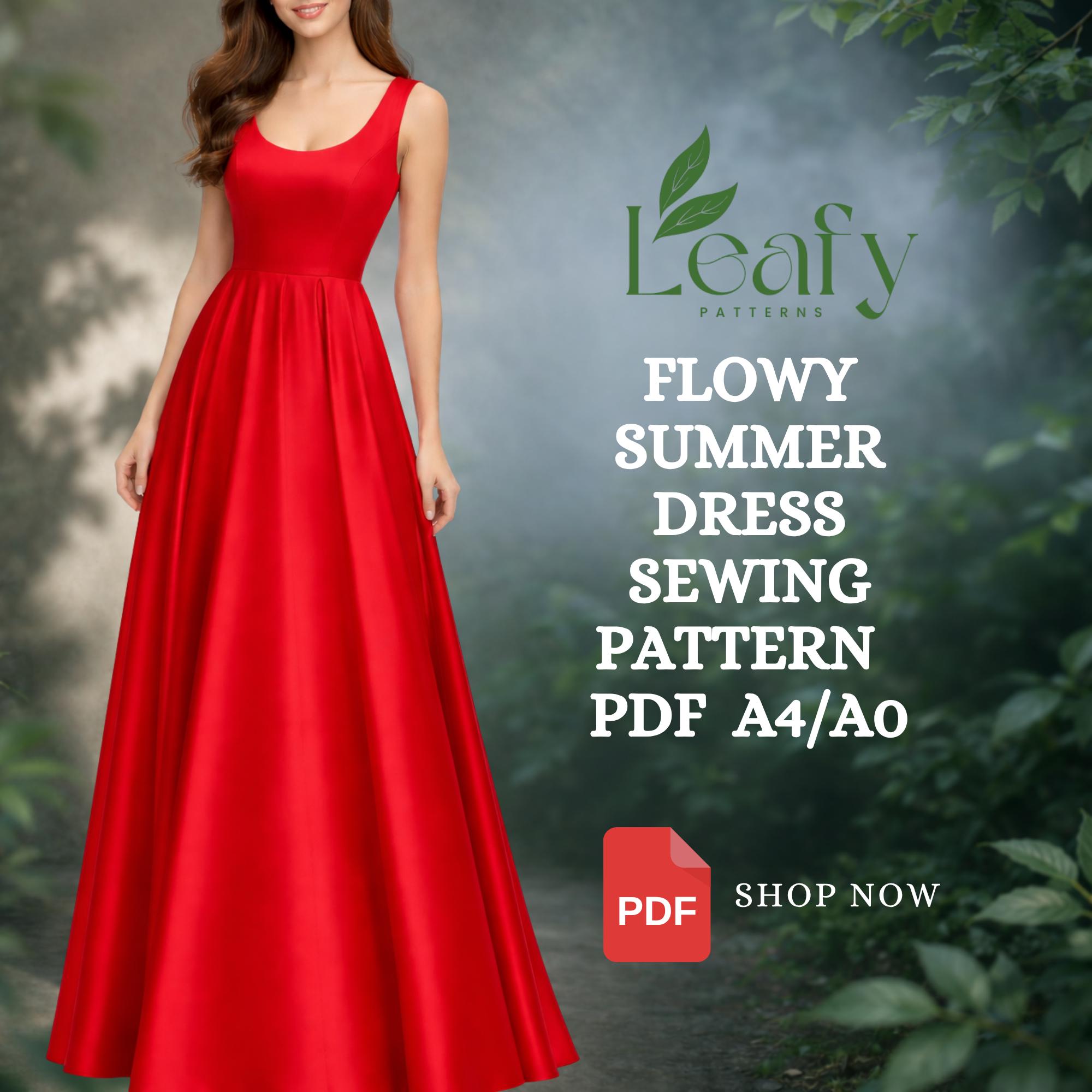 Flowy Poplin Skirt Sewing Pattern | Scoop Neck Sleeveless Maxi A‑line ...