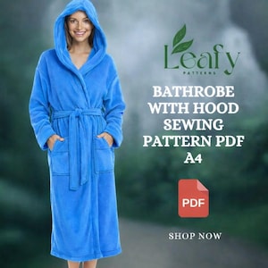 Szlafrok z kapturem – wykrój PDF | Szlafrok unisex | Przytulny szlafrok i pasek | Wykrój szlafroka męskiego | Szlafrok | Łatwy strój domowy A4/A0