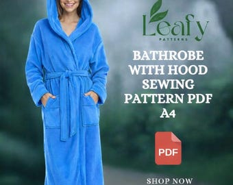 Bathrobe with Hood Sewing Pattern PDF | Unisex Robe | Cozy Lounge Robe and Belt | Mens Robe Pattern| Dressing Gown | Easy Loungewear A4/A0