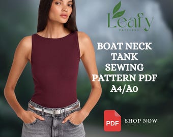 Boat Neck Tank Sewing Pattern PDF | Cotton Jersey Knit Top | Women’s Sleeveless Shirt | Easy Sewing Pattern | Tank Vest Crop Baby Tee
