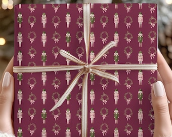 Red Christmas Nutcracker Wrapping Paper Rolls Holiday Watercolor Seasonal Nutcracker-themed Wrapping Papers