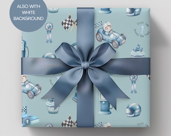 Race Car First Birthday Gift Wrap Papers Racing Gift Wrap Roll for One Years Old Baby Boy Gift Wrapping Cars 1st Bday