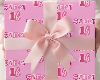 Rotoli di carta da regalo rosa per il 16° compleanno con lettere di riscatto, carta da regalo per il sedicesimo compleanno per sorella, amica, figlia, fidanzata