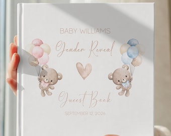 Custom Gender Reveal Guest Book He or She Personalized Baby Shower Teddy Bear Instant Photo Book for Parents-to-Be