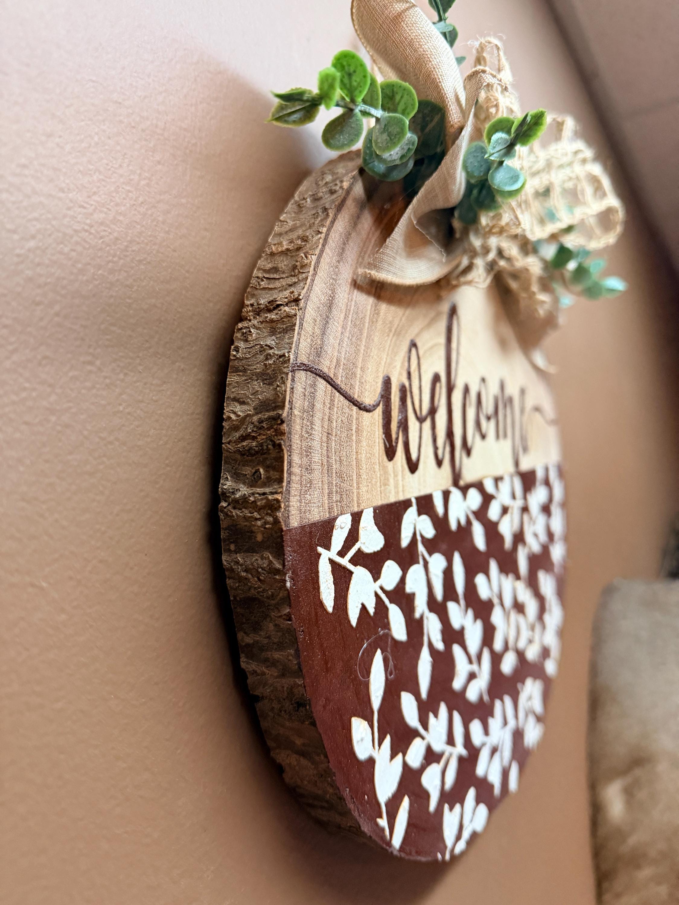 WELCOME Door Hanger - Wood Slab Decor - Etsy