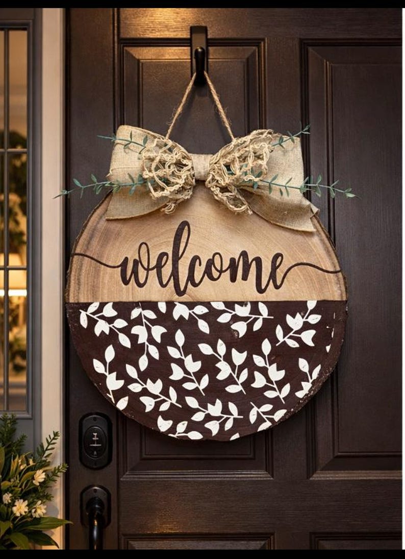 WELCOME Door Hanger - Wood Slab Decor - Etsy