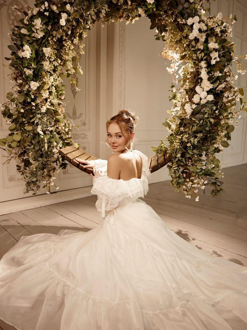 Robe mariée bohème Ellery épaules dénudées volants dentelle