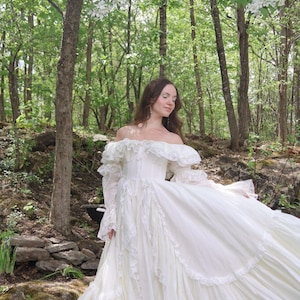 etsy boho wedding dress NALAWEKER Dresses for Bride Lace Ruffle Sleeves Sexy V-Neck Beach Wedding Gown Long Ivory Size 2 at Amazon Women's Clothing store Lovely wedding dress made from vintage lace Bohemian A Line Floral Lace