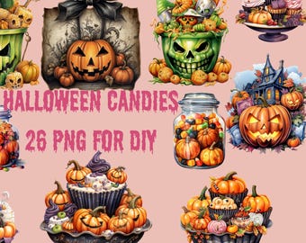 Halloween Candy Clipart | Spooky Cupcake  Dessert PNG Set | Kawaii Halloween Sweets | Digital Download