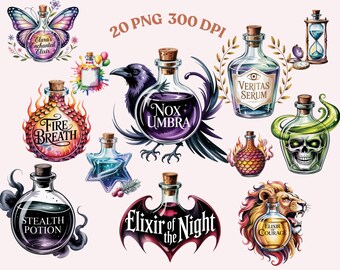 Magical Potion Labels Clipart: Witchy Elixir Stickers Apothecary Halloween Labels (Digital Download)