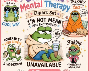 Clipart sarcastische mentale therapie: grappige ontwerpen voor geestelijke gezondheid, humor en wellness (digitale download)