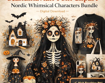 Clipart folklorique scandinave : lot de personnages fantaisistes nordiques (téléchargement numérique)