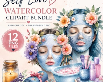 Self Care Watercolor Clipart Bundle: Spa Beauty Wellness PNG Set (Digital Download)