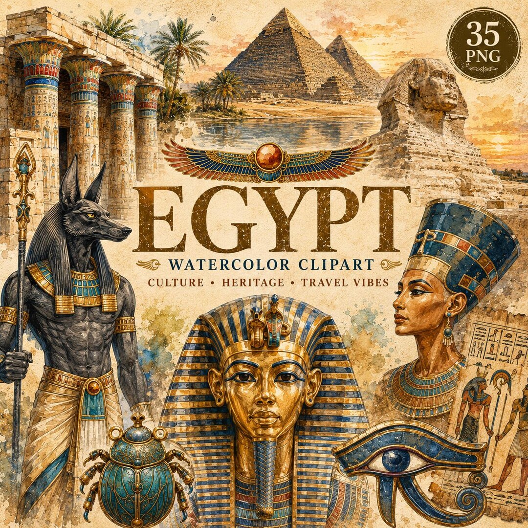 Egypt Watercolor PNG Clipart: Ancient Pharaohs Hieroglyphics and ...