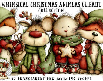 Skurrile Weihnachtstiere Clipart: Festliche Feiertage PNG Designs zum Basteln (digitaler Download)