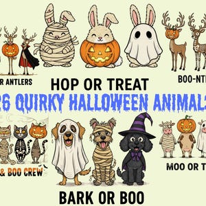Halloween Animal Clipart: Quirky Spooky PNG Set (Digital Download)