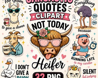 Sarcastic Quotes Clipart: Funny Relatable Humor PNG Designs (Digital Download)