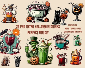 Retro Halloween Drink Clipart: Spooky Potions PNG Set (Digital Download)