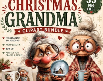 Whimsical Christmas Grandma Clipart Bundle: Cozy Winter Crafts (Digital Download)