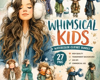 Whimsical Kids Clipart Bundle: Storybook Children Illustrations for Creative Projects (Digital Download)