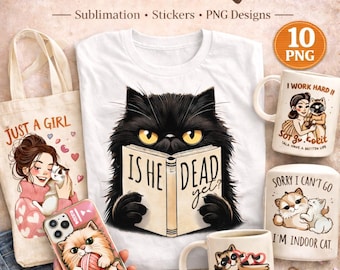 Sarcastic Cat PNG Bundle: Funny Pet Quotes Sublimation Designs (Digital Download)