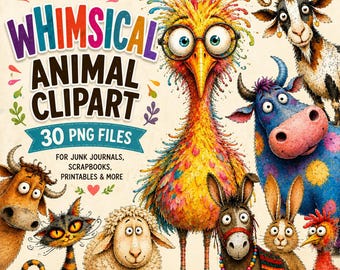 Whimsical Farm Animals Clipart: Barnyard Character PNG Set (Digital Download)