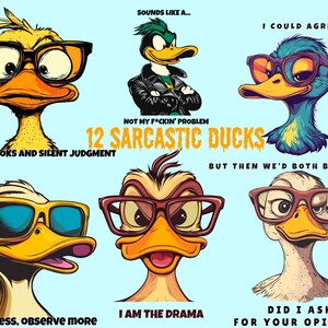 Sarcastic Ducks PNG Clipart Bundle: Funny Duck Quotes (Digital Download)