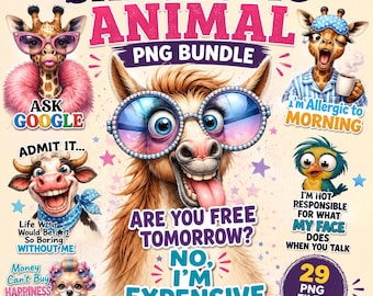 Sarcastic Animal Quotes PNG Bundle: Funny Clipart (Digital Download)
