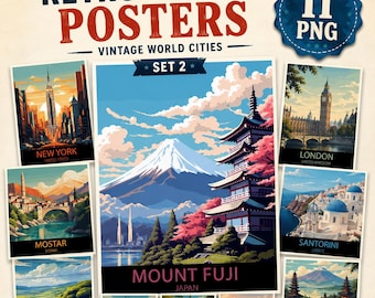 Retro Travel Poster Set: Vintage City Wall Art Collection (Digital Download)