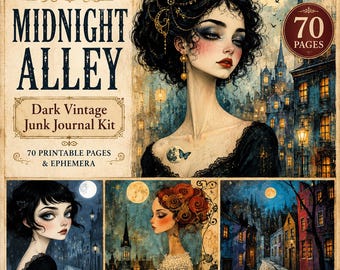 Kit para Diário de Recortes Midnight Alley: Páginas para Colagem em Estilo Gótico Vintage Sombrio (Download Digital)
