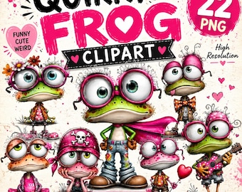 Quirky Frog Clipart PNG: Whimsical Animal Characters for Junk Journals Scrapbook Crafts (Digital Download)
