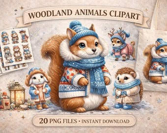Clipart bosdieren: gezellige winterboskarakters png-set (digitale download)